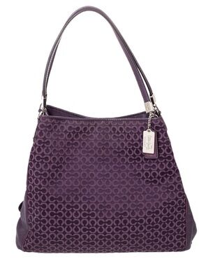 Coach Purple Madison Phoebe Signature Needlepoint Jacquard  & Leather Op Art Bag